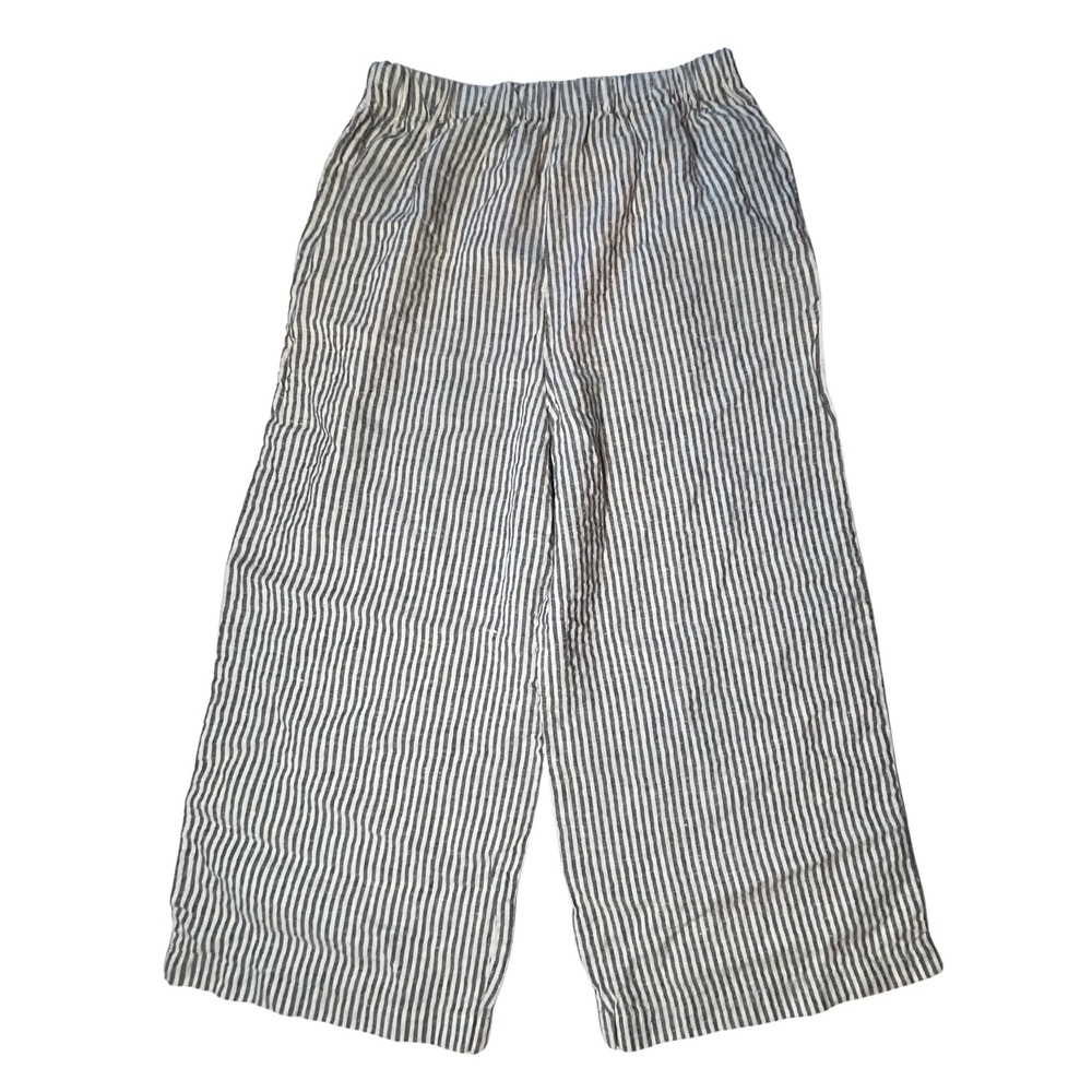 Striped Wide Leg Linen Pants XXL Nautical Coastal Lagenlook European Minimalist
